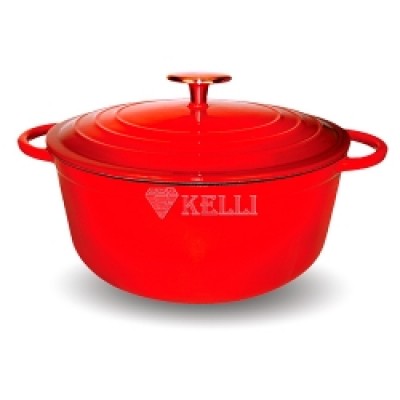 Кастрюля Kelli KL-0135-24 обьем 4,5л чугунная цвет красный металл крышка